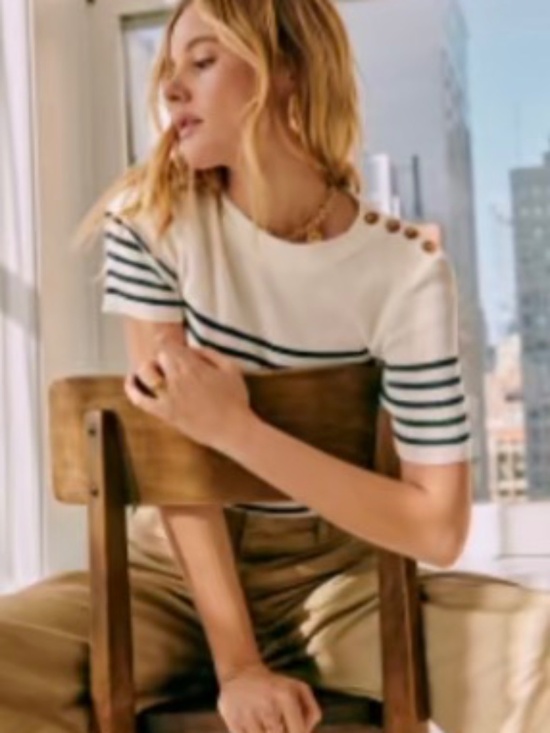 Sezane Sweaters - Sezane Mona Jumper Écru / Marine - Size S